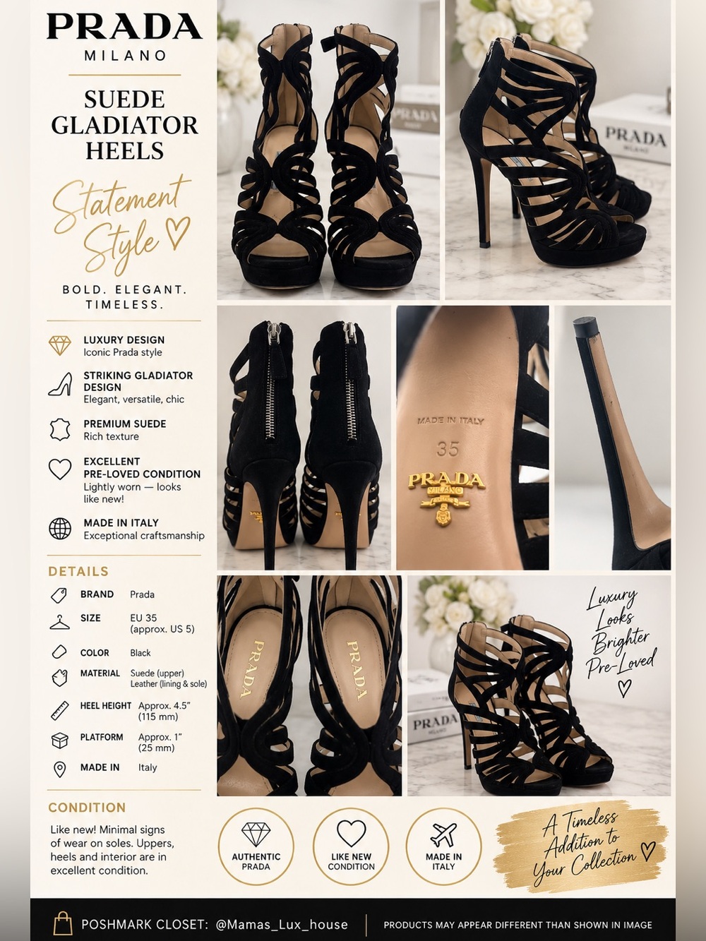 #S26 Prada Black Suede Gladiator Sandals
